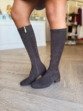 Timothie Choc Stretch Microsuede Knee High Boots - Django & Juliette