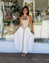 Sammi Midi Dress Sand/White - Runaway The Label