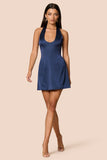 Sabine Satin Mini Dress Navy - Nookie