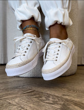 Tycha White Almond Leather Sneaker - Django & Juliette