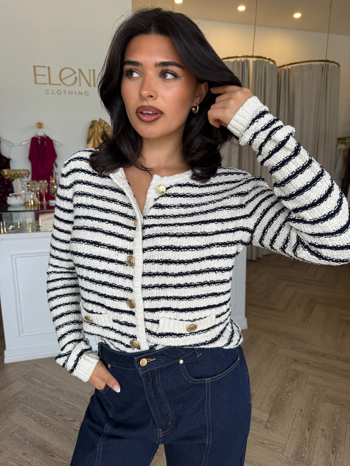 Elle Stripe Knit Cardigan - Fate and Becker