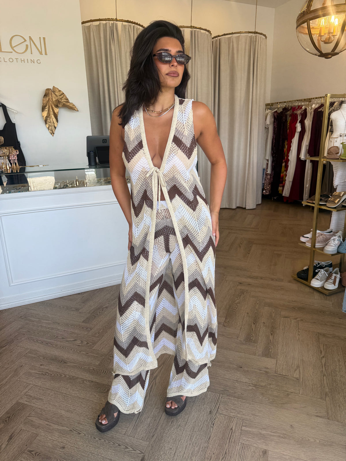 Zig zag Long vest  - The Aegean Collection