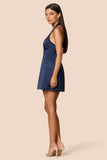 Sabine Satin Mini Dress Navy  - Nookie