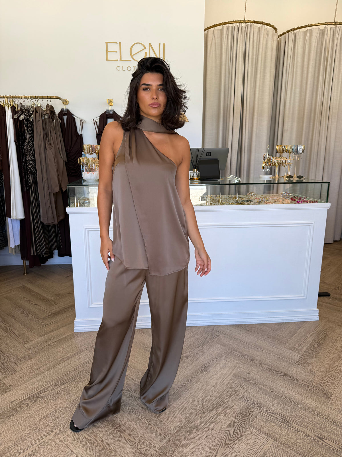 Dahlia Satin Pants Bronze - Fate & Becker