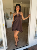 Freya Flowy Halter Mini Dress Bitter Chocolate - Runaway the Label