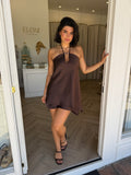 Freya Flowy Halter Mini Dress Bitter Chocolate - Runaway the Label