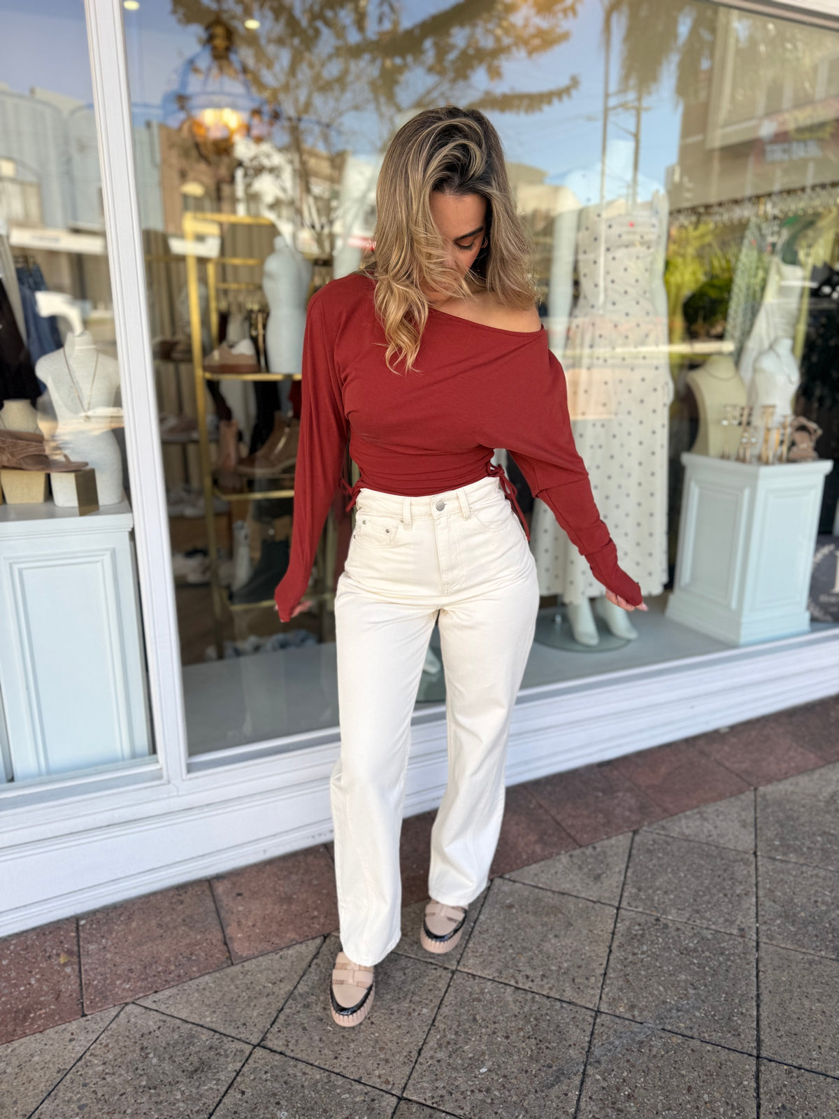 Zaro Batwing Ruched Long Sleeve Top - Runaway
