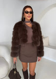 Faux Fur Crop Coat Espresso - Marttini By Lana